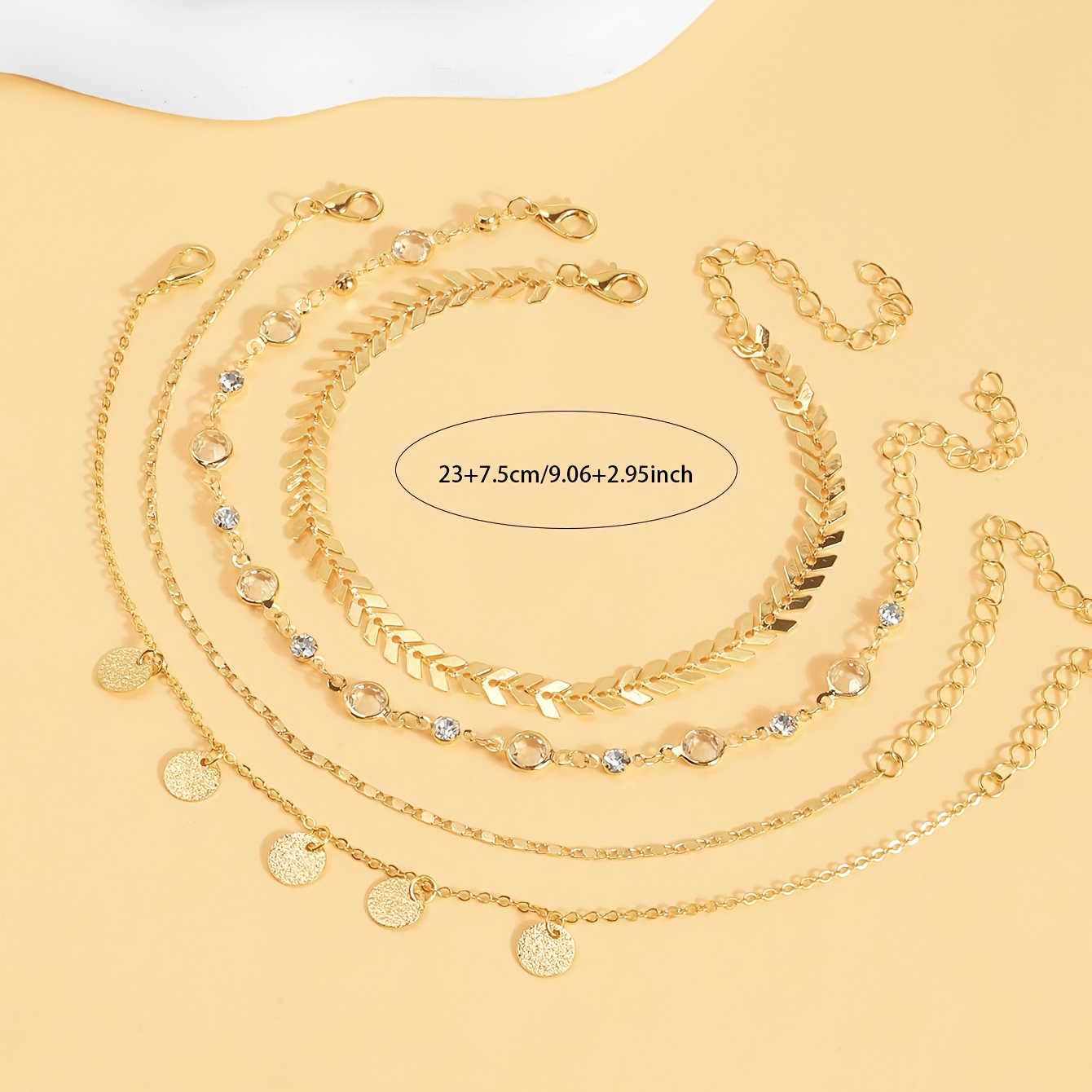 Multi-layered Stackable Anklets with Round Discs, Fashionable Style